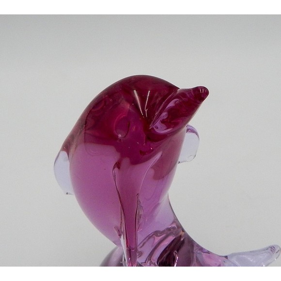 Art Glass Pink Dolphin on Ball Paperweight Desk Figurine 7 Inch - Picture 5 of 14